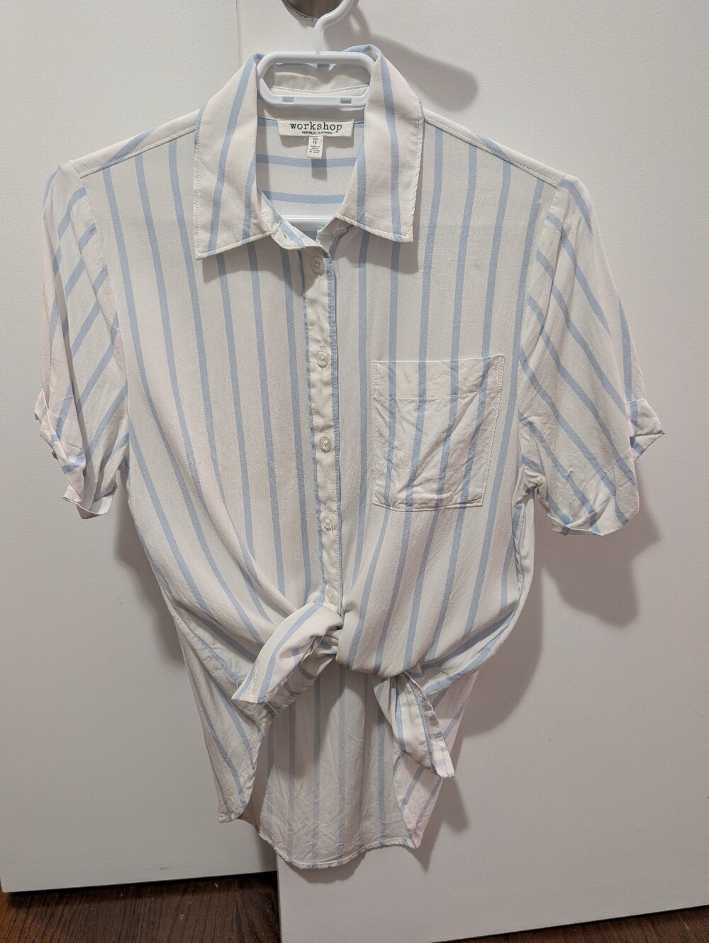 💙🤍💙Light Blue & White Stripe Short-Sleeve Shirt; BOGO 50% Off Available
